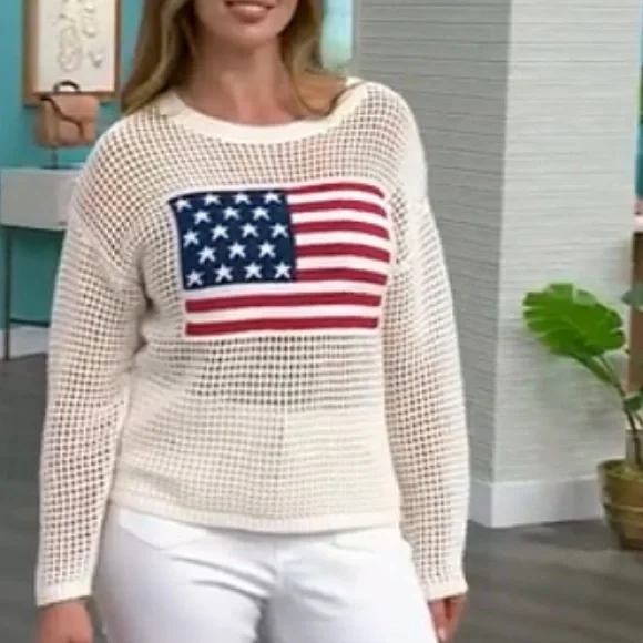 TWRHLL by Christie Brinkley American flag Mesh Sweater (size 1X) - Picture 1 of 7